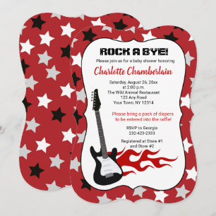 Convites Chá de Bebê Guitarrista de Rock Vermelho Até Dormi