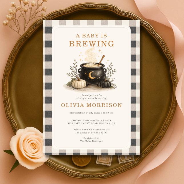 Convites Chá de Bebê Halloween Baby is Brewing com Tema Xad (Criador carregado)