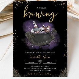 Convites Chá de Bebê Halloween Gótico Dourado Roxo