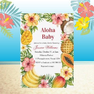 Convites Chá de Bebê Havaiano Aloha Baby Hibiscus