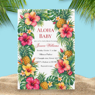 Convites Chá de Bebê Havaiano Aloha Baby Hibiscus