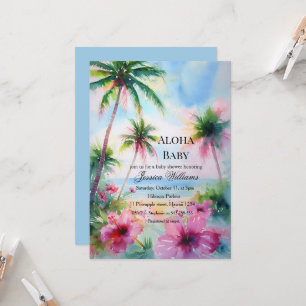Convites Chá de Bebê Havaiano Hibisco Aloha Baby