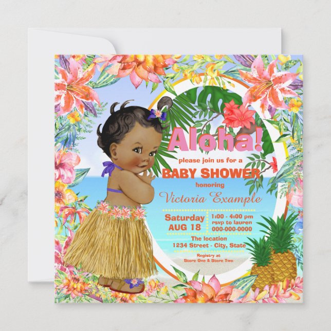 Convites Chá de Bebê Havaiano Tropical Luau (Frente)