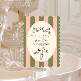 Convites Chá de Bebê Ilustrado Fofo com Listras Rosa Verde