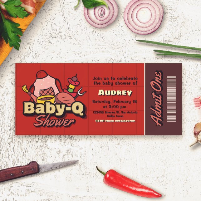 Convites Chá de Bebê - Ingresso para Churrasco (Baby-Q Shower - Barbeque Ticket Invitation)
