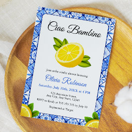 Convites Chá de Bebê Italian Blue Tile Ciao Bambino