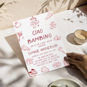 Convites Chá de Bebê Italiano Cute Red Ciao Bambino