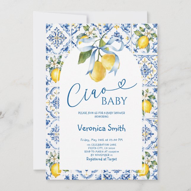 Convites Chá de Bebê Italiano Limão Ciao Baby  (Frente)