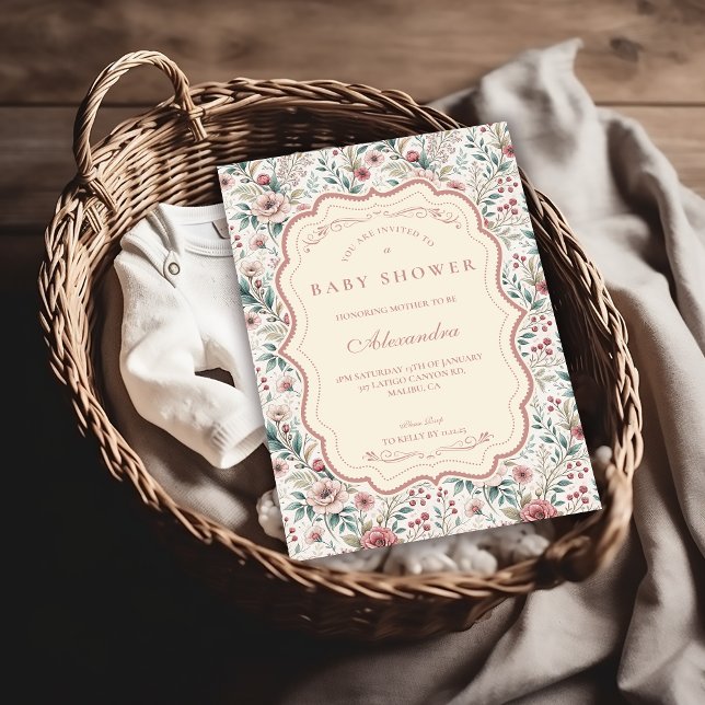 Convites Chá de Bebê Jardim de Rosas Shabby Chic (Criador carregado)