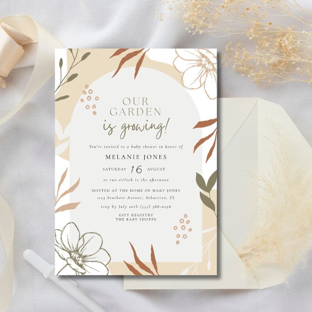 Convites Chá de Bebê Jardim em Crescimento Boho Floral (Garden is Growing Boho Floral Baby Shower Invitation)