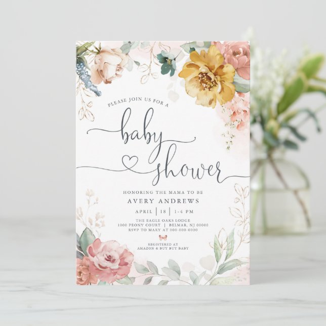 Convites Chá de Bebê Jardim Floral Baby In Bloom (Em pé/Frente)