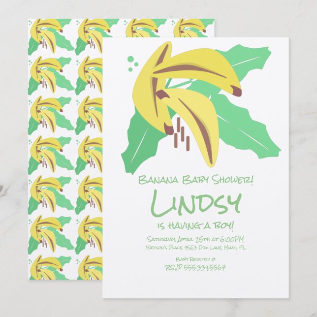 Convites Chá de Bebê Kraft Banana Roxa Retro Baby Shower (Frente/Verso)