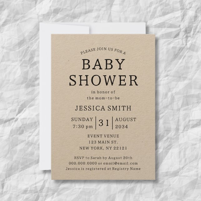 Convites Chá de Bebê Kraft Neutro Simples Rústico (Rustic Simple Gender Neutral Kraft Baby Shower Invitation
)