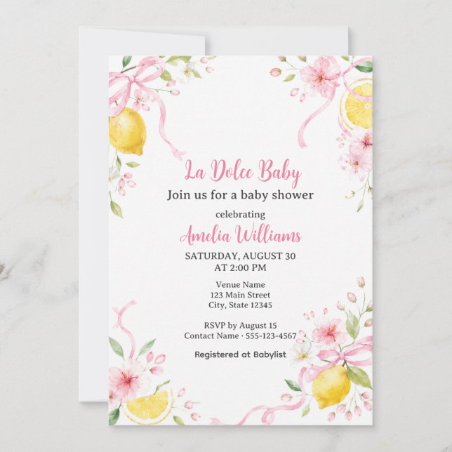 Convites Chá de Bebê La Dolce Baby Lemon (Frente)