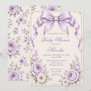 Convites Chá de Bebê Laço Coquete Flor de Lavanda