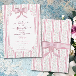 Convites Chá de Bebê Laço Coquette Floral Rosa Vintage