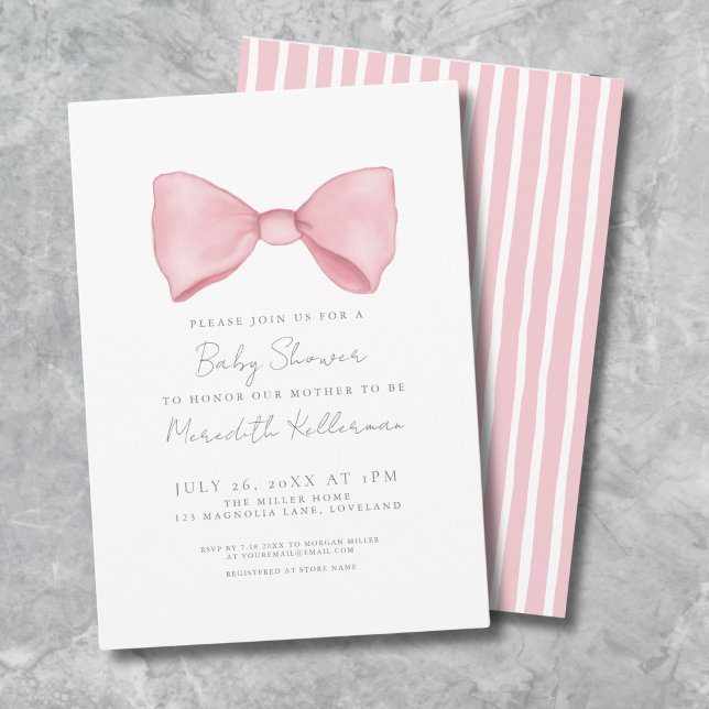 Convites Chá de Bebê Laço Rosa Simples (Simple Pink Bow Baby Shower Invitation)