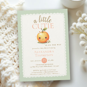 Convites Chá de Bebê Laranja Aguarela Moderna Little Cutie