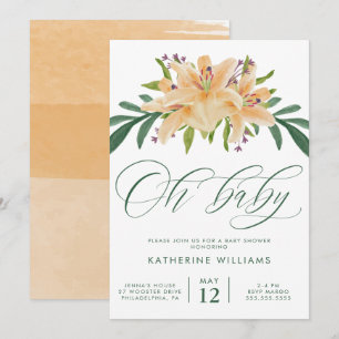 Convites CHÁ DE BEBÊ Laranja Aquarela Lily