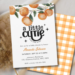 Convites Chá de Bebê Laranja Cítrica Little Cutie Aquarela