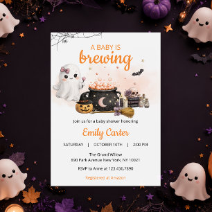 Convites Chá de Bebê Laranja de Halloween Baby Is Brewing