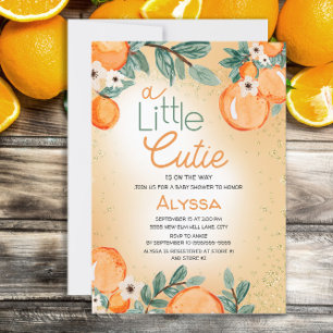 Convites Chá de Bebê Laranja Verde Little Cutie Menina Meni