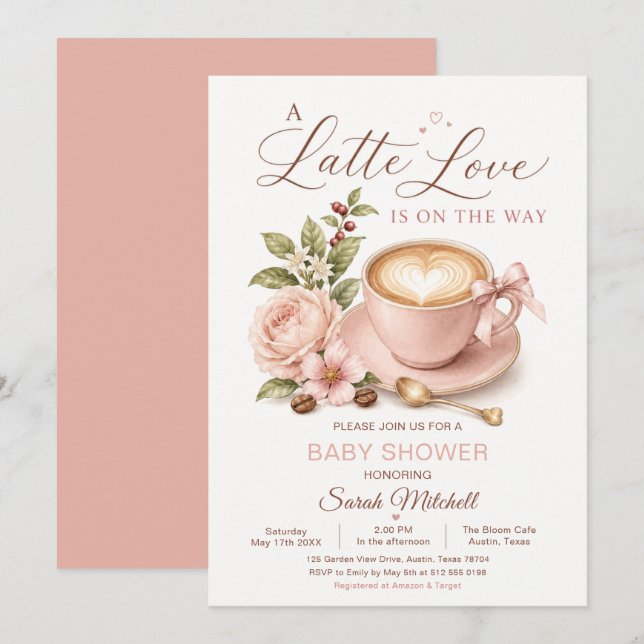 Convites Chá de Bebê Latte Love Coffee (Frente/Verso)