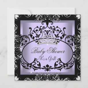 Convites Chá de Bebê Lavanda Menina Princesa Tiara Renda