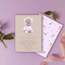 Convites Chá de Bebê Lavanda Minimalista Bearly Wait