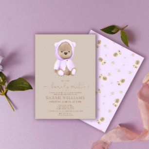 Convites Chá de Bebê Lavanda Minimalista Bearly Wait