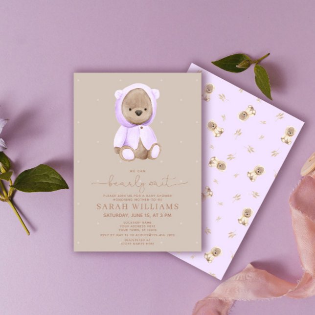 Convites Chá de Bebê Lavanda Minimalista Bearly Wait (Criador carregado)