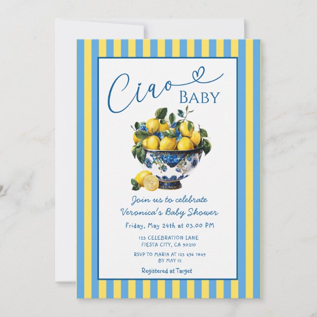 Convites Chá de Bebê Lemon Ciao Baby Italiano (Frente)