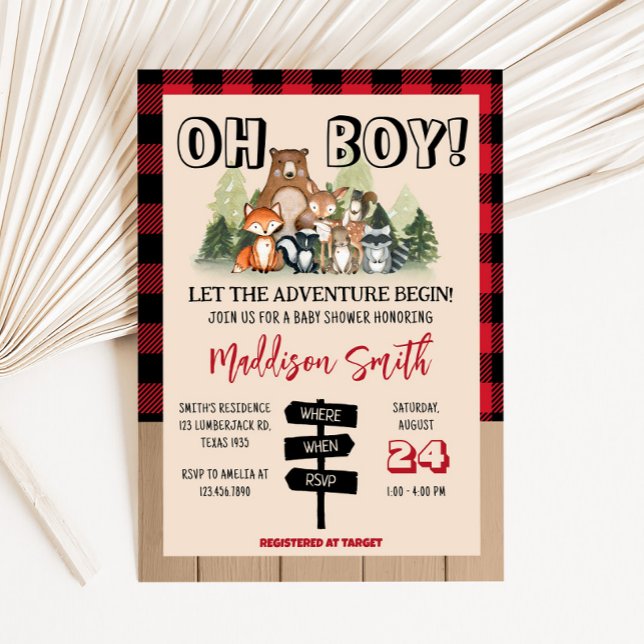 Convites Chá de Bebê Lenhador Florestal (Plaid Lumberjack Baby Shower Invitation )