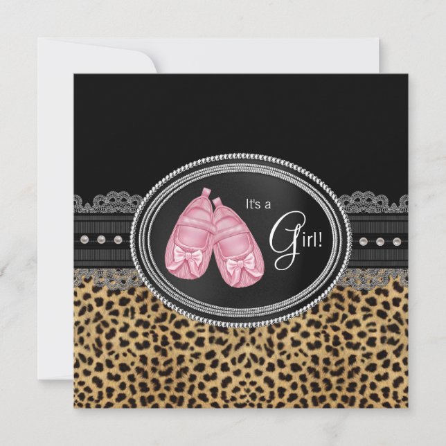 Convites Chá de Bebê Leopardo Rosa (Frente)