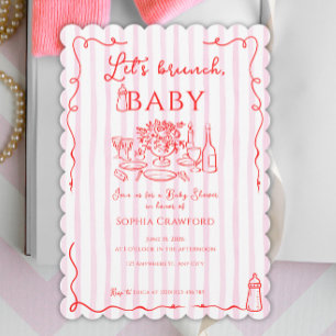 Convites Chá de Bebê Let's Brunch Doodle Caprichoso Rosa Ve