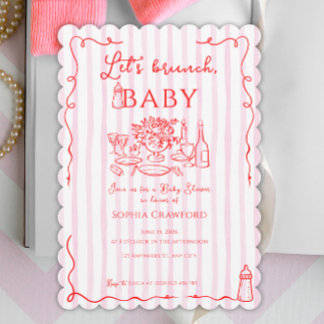 Convites Chá de Bebê Let's Brunch Doodle Caprichoso Rosa Ve
