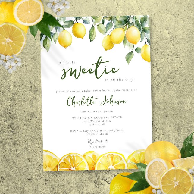 Convites Chá de Bebê Limão com Aquarela Moderna (Modern Watercolor Lemon Citrus Baby Shower Invitation)