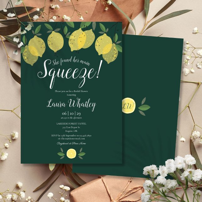 Convites Chá de Bebê Limão Esmeralda Verde Casamento (Main Squeeze Lemon Emerald Green Bridal Shower Invitation)