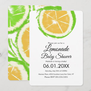 Convites Chá de Bebê Limonada Cítrica Amarela Limeira Abstr