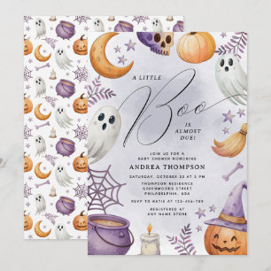 Convites Chá de Bebê Little Boo Halloween em Aquarela