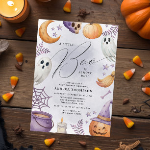 Convites Chá de Bebê Little Boo Halloween em Aquarela