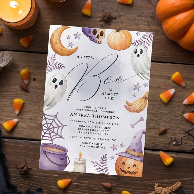 Convites Chá de Bebê Little Boo Halloween em Aquarela (Criador carregado)