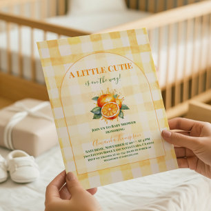 Convites Chá de Bebê Little Cutie Amarelo Xadrez Laranja