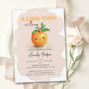 Convites Chá de Bebê Little Cutie Laranja Blush Floral Bloo