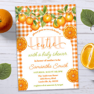 Convites Chá de Bebê Little Cutie Laranja Gingham