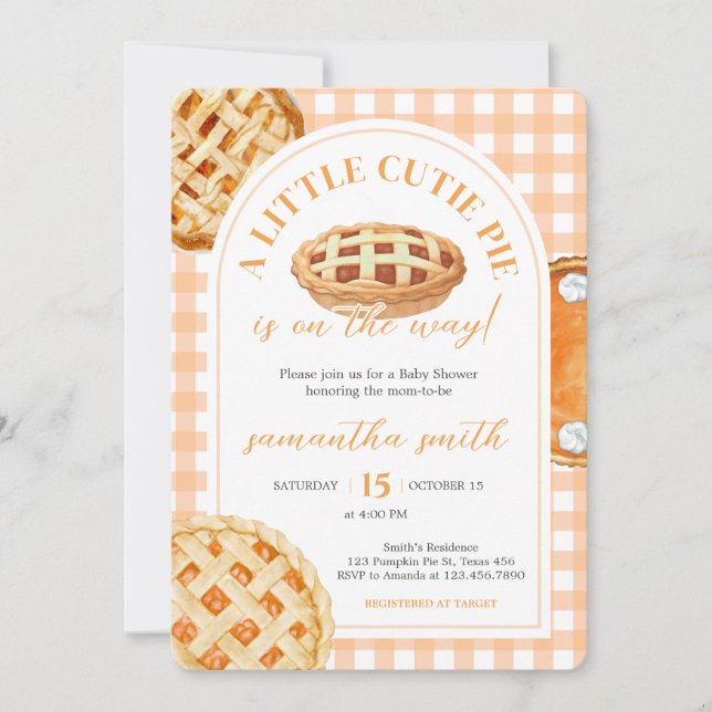 Convites Chá de Bebê Little Cutie Pie Gingham (Frente)