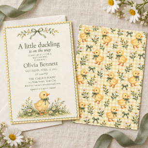 Convites Chá de Bebê Little Duckling Amarelo Xadrez