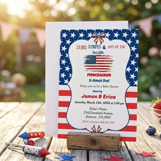 Convites chá de bebê little firecracker 4 de julho (Criador carregado)