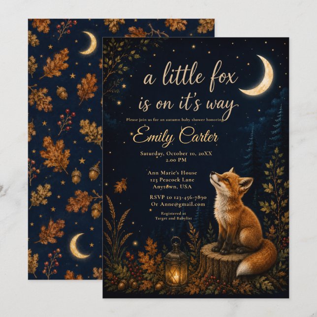 Convites Chá de Bebê Little Fox Fall (Frente/Verso)