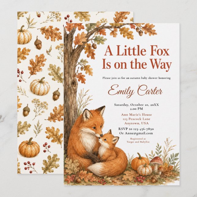 Convites Chá de Bebê Little Fox Fall (Frente/Verso)